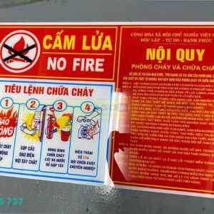 Bảng tiêu lệnh PCCC và bảng nội quy PCCC mica in UV đúng quy định