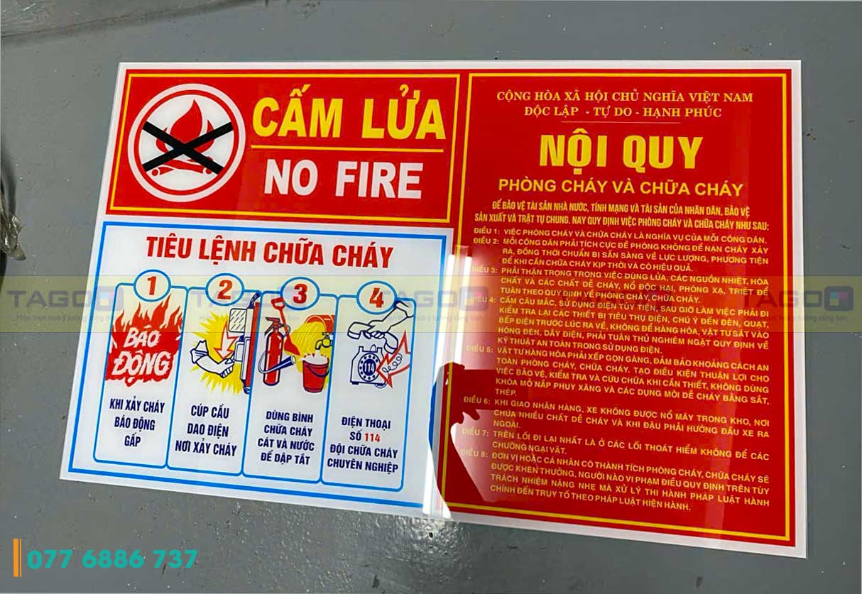 Bảng tiêu lệnh PCCC – Bảng nội quy PCCC mica Bảng tiêu lệnh PCCC và bảng nội quy PCCC mica in UV đúng quy định