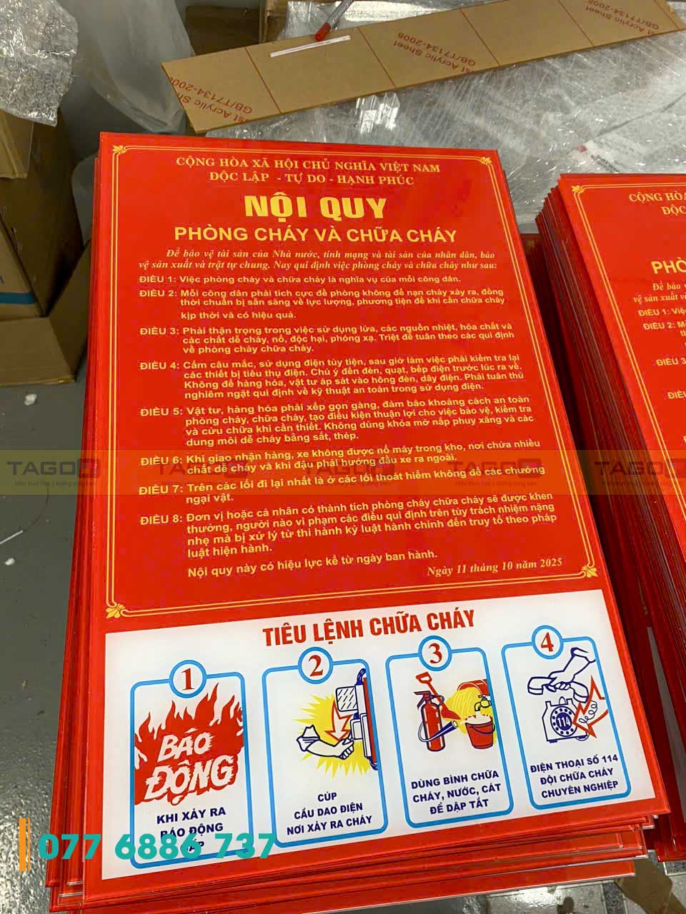 Bảng tiêu lệnh PCCC - Bảng nội quy PCCC mica 11 Bảng tiêu lệnh PCCC và bảng nội quy PCCC mica in UV đúng quy định