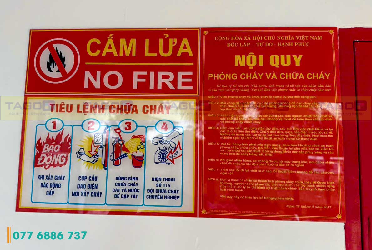 Bảng tiêu lệnh PCCC - Bảng nội quy PCCC mica 10 Bảng tiêu lệnh PCCC và bảng nội quy PCCC mica in UV đúng quy định